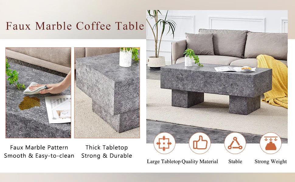 Coffee Table Modern Minimalist Stone Look MDF Textured Gray - Furniture Home Direct