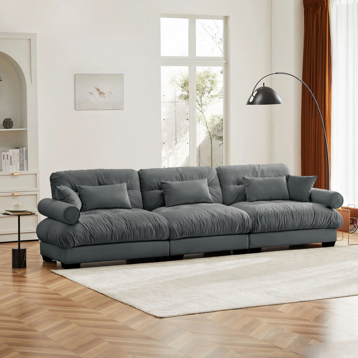 Modern Oversize Sofa With Cloud Like Comfort, Featuring Waist And Throw Pillows - Furniture Home Direct