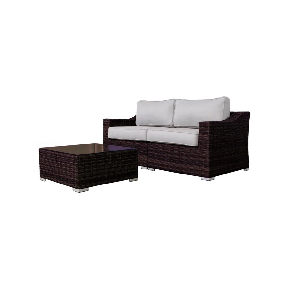 Wicker 2 Person Conversation Set, Durable Outdoor Seating With Cushions Mix - Brown Mix - Furniture Home Direct