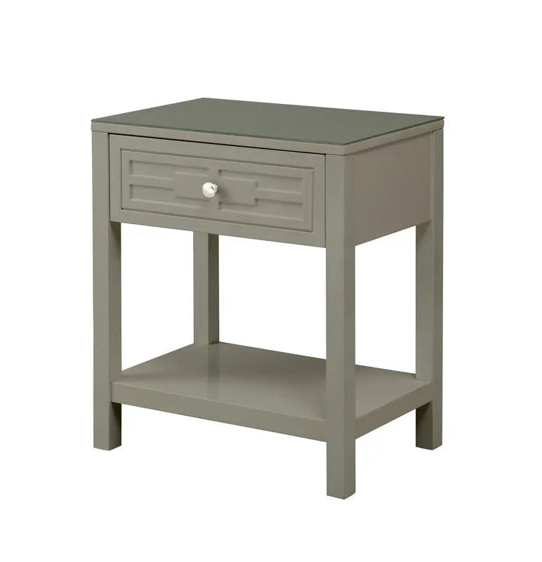 Dylan - Wooden End Side Table Nightstand With Glass Top And Drawer - Furniture Home Direct