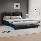 Platform Bed With LED Lights Adjustable Headboard Black - Furniture Home Direct