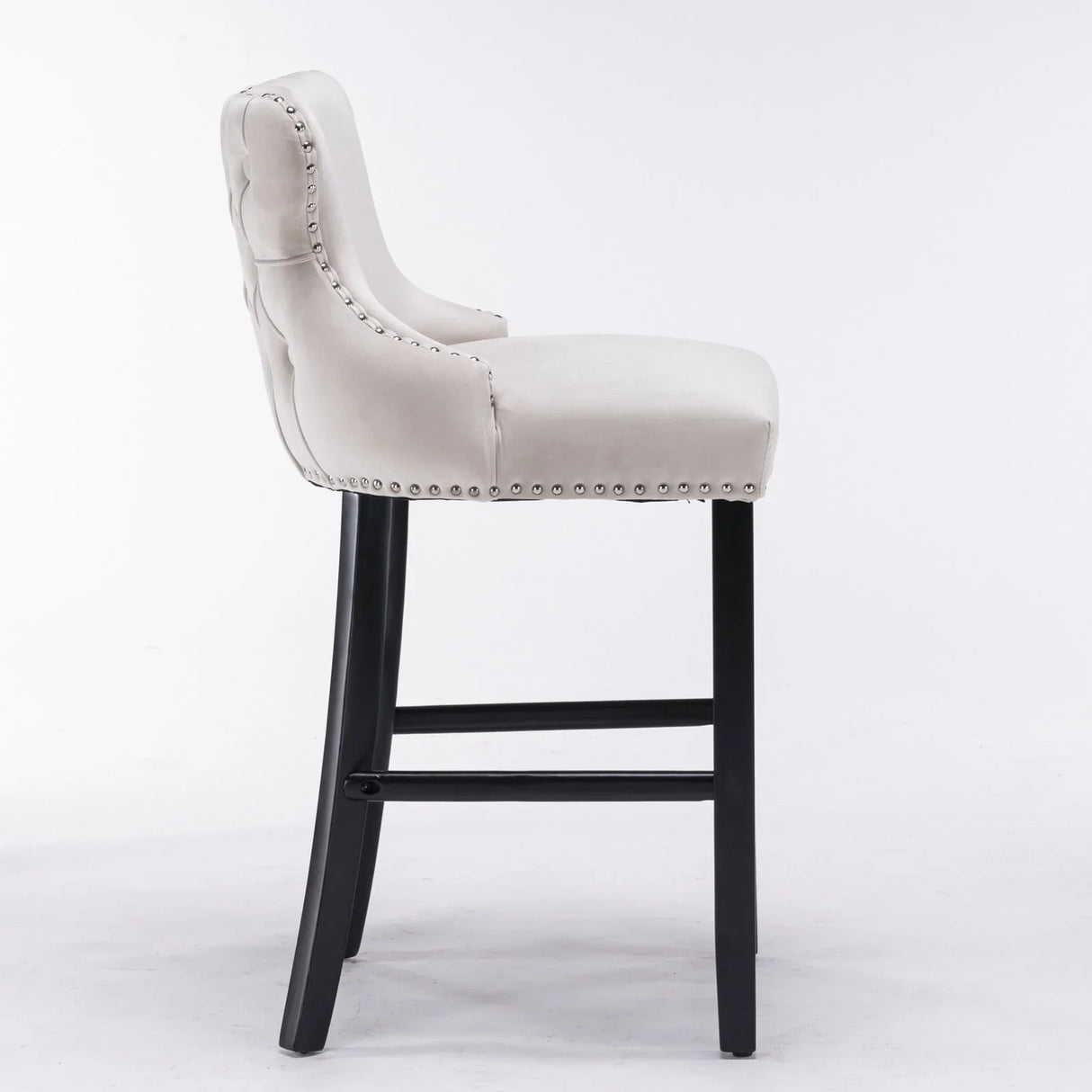 Contemporary Velvet Upholstered Wing-Back Barstools With Button Tufted Decoration And Wooden Legs, And Chrome Nailhead Trim, Leisure Style Bar Chairs, Bar Stools (Set of 2) - Furniture Home Direct