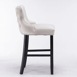 Contemporary Velvet Upholstered Wing-Back Barstools With Button Tufted Decoration And Wooden Legs, And Chrome Nailhead Trim, Leisure Style Bar Chairs, Bar Stools (Set of 2) - Furniture Home Direct