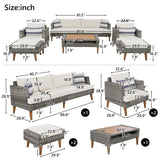 6 Pieces All Weather Sofa Set, Outdoor Rattan Sofa With Double Cushions - Furniture Home Direct