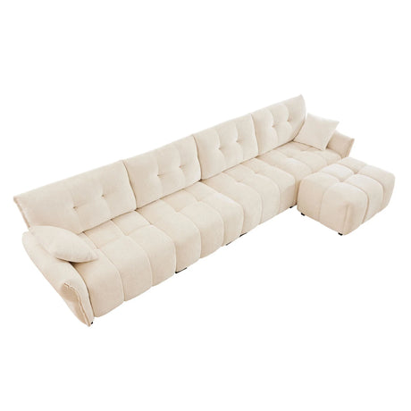 Sofa Set With Ottoman And Pillows, Textured, High Resilience Cushions - Furniture Home Direct