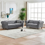 Chesterfield 3 And 2 Seater Velvet Upholstery Sofa With Roll Armrest & Nailhead Fabric Couch - Furniture Home Direct