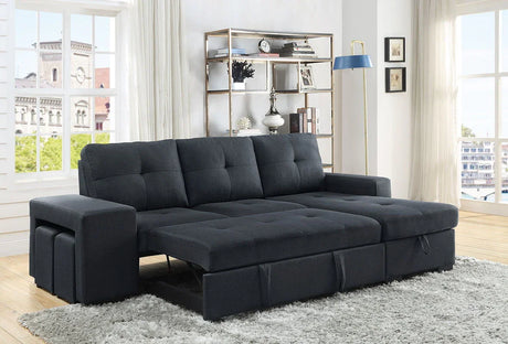 Lucas - Linen Sleeper Sectional Sofa With Reversible Storage Chaise - Dark Gray - Furniture Home Direct