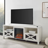 Industrial Farmhouse Metal Mesh Drop Down X Door Fireplace TV Stand - Furniture Home Direct