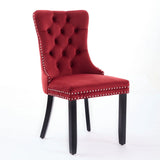 Classic Velvet Dining Chairs, High-End Tufted Solid Wood Contemporary Velvet Upholstered Dining Chair With Wood Legs Nailhead (Set of 2) - Burgundy - Furniture Home Direct