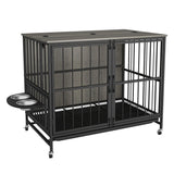 Modern Kennel Dogs Room Up To 80 Lb, Dog Crate Furniture With Multi-Purpose Rremovable Ttray, Double-Door Dog House, Lift Panel, 360 Degree Rotation, 3 Height Adjustable Feeding Bowls - Furniture Home Direct