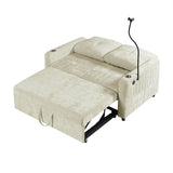 Sleeper Sofa With Adjustable Backrest, Two Cup Holders, Phone Holder, Three Charging Ports And Side Storage Pockets- Beige - Furniture Home Direct