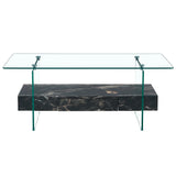 Coffee Table Two-Tier Glass With Solid Marble Base Black - Furniture Home Direct