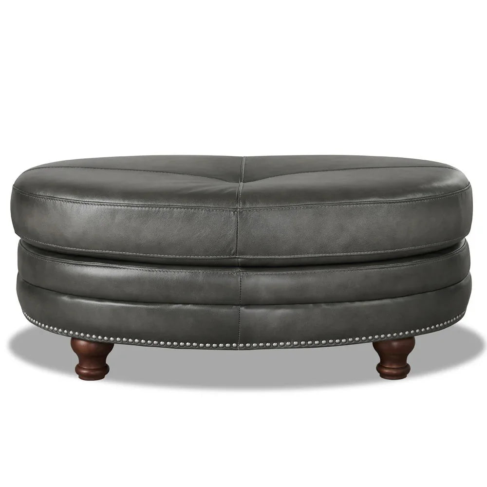 Belfast - Top Grain Leather Oval Ottoman - Furniture Home Direct