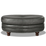 Belfast - Top Grain Leather Oval Ottoman - Furniture Home Direct