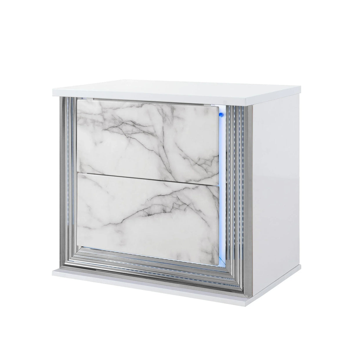 Moon - Marble Nightstand With LED - White - Furniture Home Direct