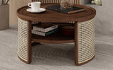 2-Tiered Round Walnut Wood Coffee Table - Furniture Home Direct