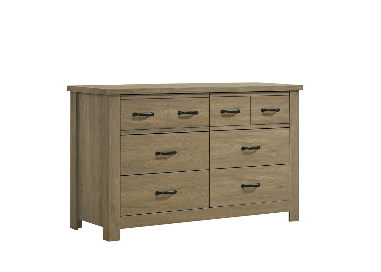 Finn - Oak Finish Dresser With 6 Drawers And Black Handles - Coffee Gray - Furniture Home Direct