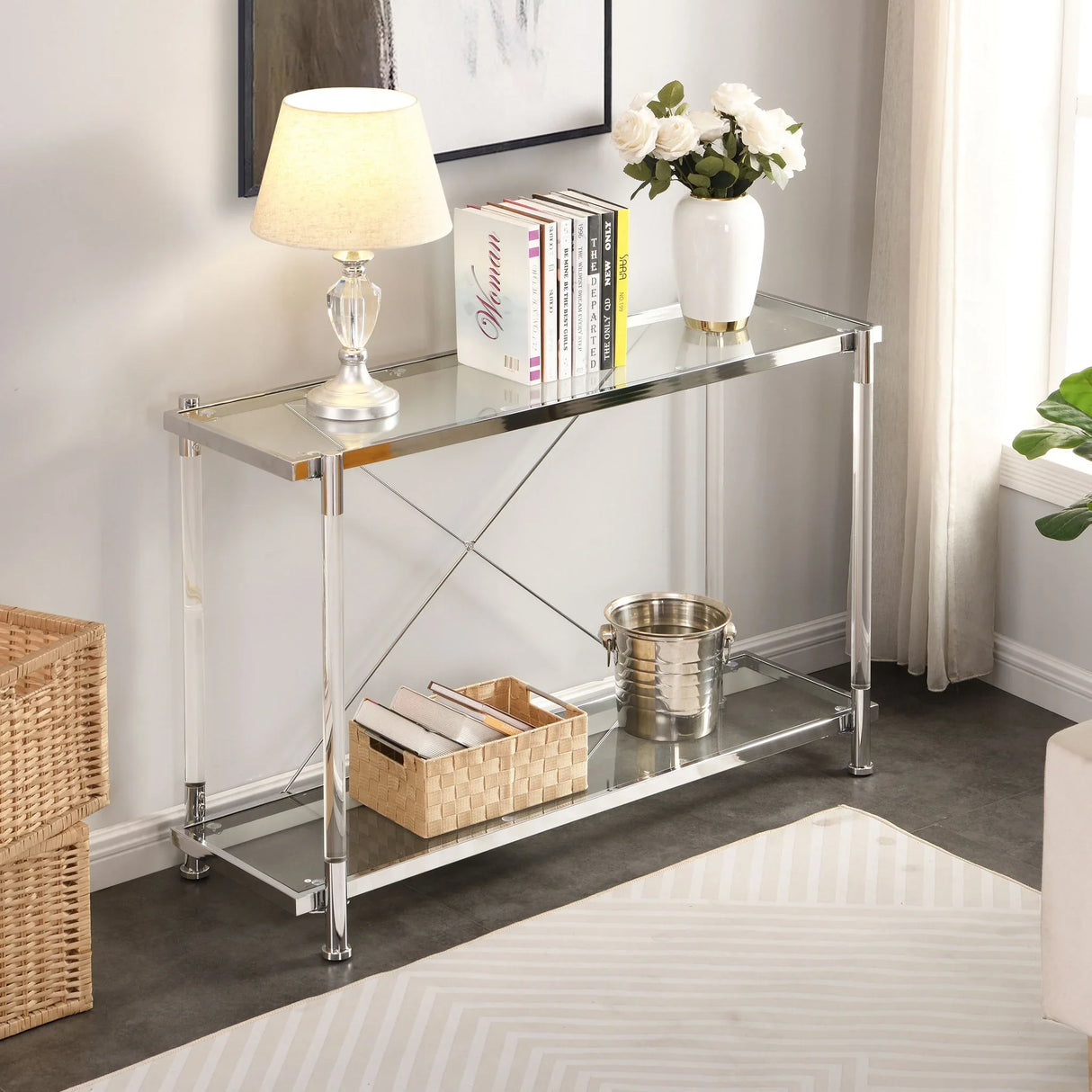 Chrome Acrylic Console Table - Chrome - Furniture Home Direct