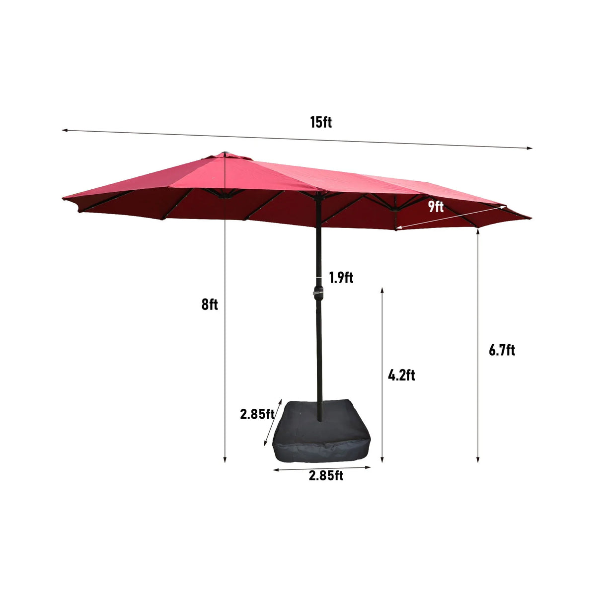 Double- Sided Outdoor Market Umbrella With Lights And Base - Furniture Home Direct