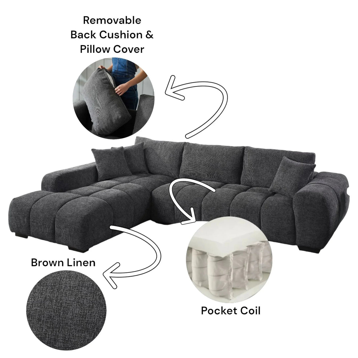 Chosen - Sectional Sofa With Toss Pillows And Chaise - Furniture Home Direct