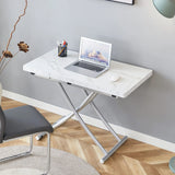 Modern Minimalist Multifunctional Lift Table With Metal Legs - White / Silver - Furniture Home Direct