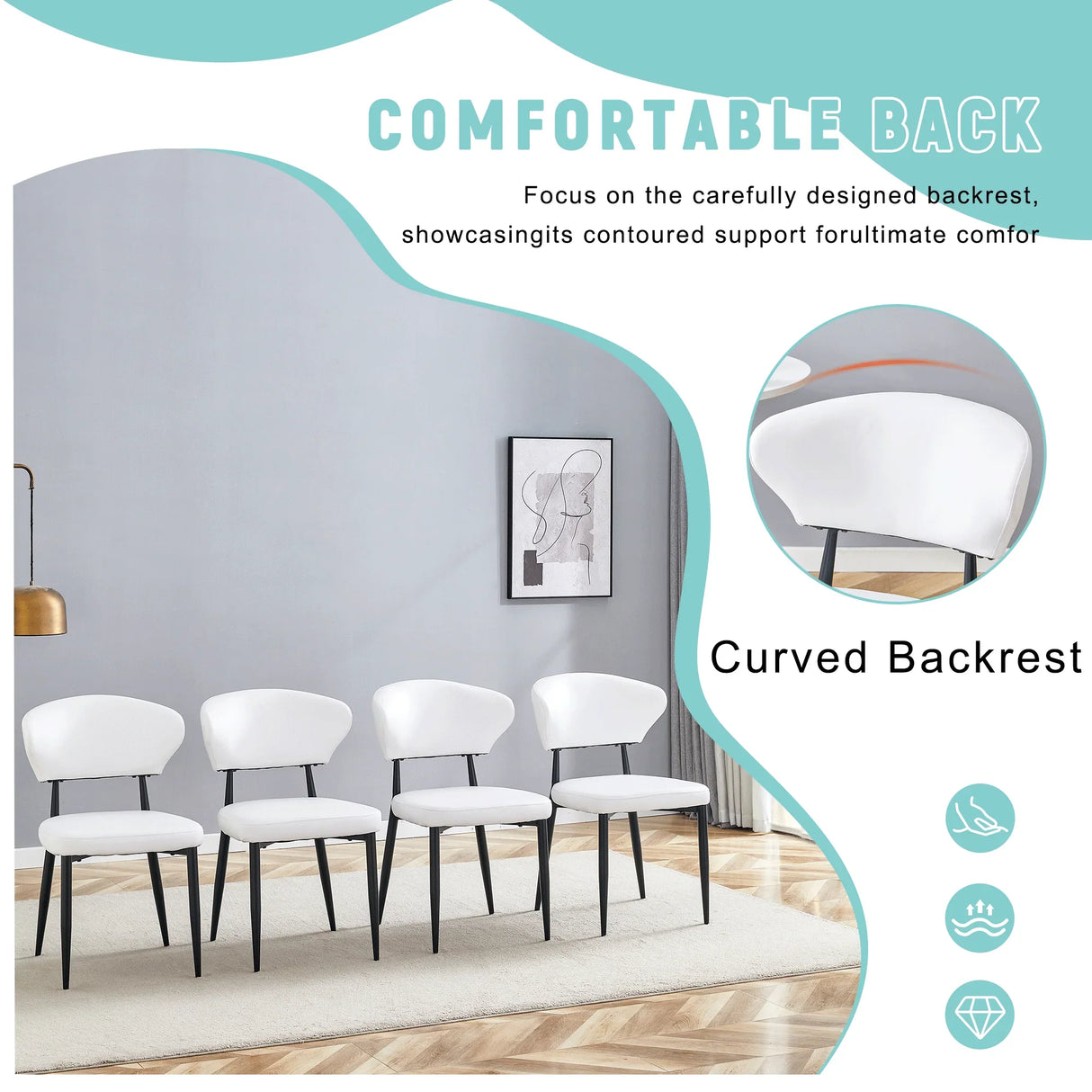 Dining Chairs Set Of 4 Modern Upholstered Metal Legs White - Furniture Home Direct