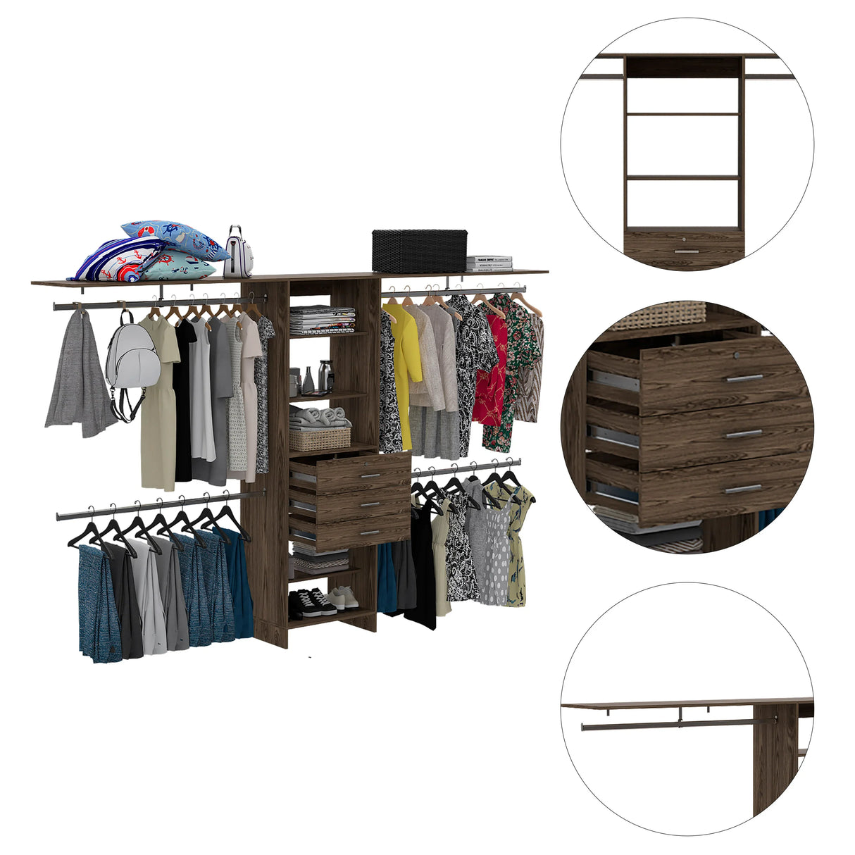 Closet System With Adjustable Shelving Drawers Dark Walnut - Furniture Home Direct