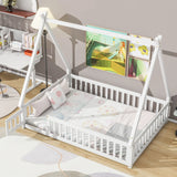 Tent-Shaped Floor Bed, With Guardrails, Slats, Door - Furniture Home Direct