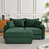Sofa and Ottoman With Storage, Two USB Ports, Two Cup Holders and Phone Holder - Green - Furniture Home Direct