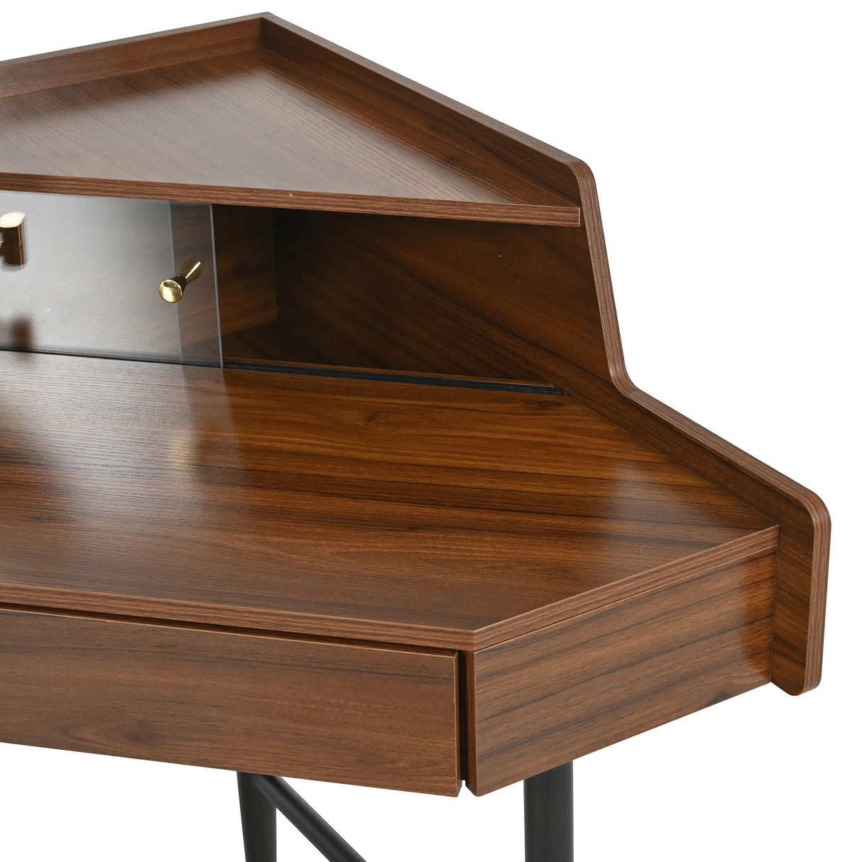 Vanity Desk With Mirror And LED Lights Elegant Walnut - Furniture Home Direct