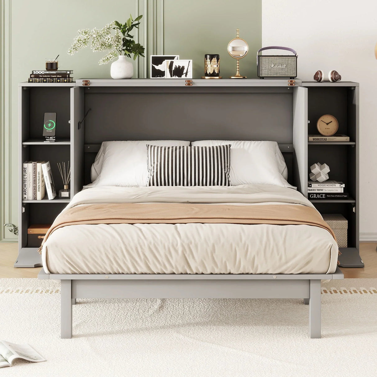 Murphy Bed With Shelves, Drawers And USB Ports - Furniture Home Direct