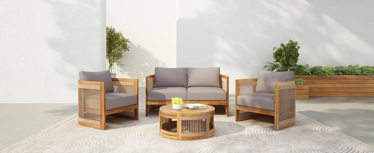 4 Piece Outdoor Set With Barrel Style Chairs - Brown - Furniture Home Direct