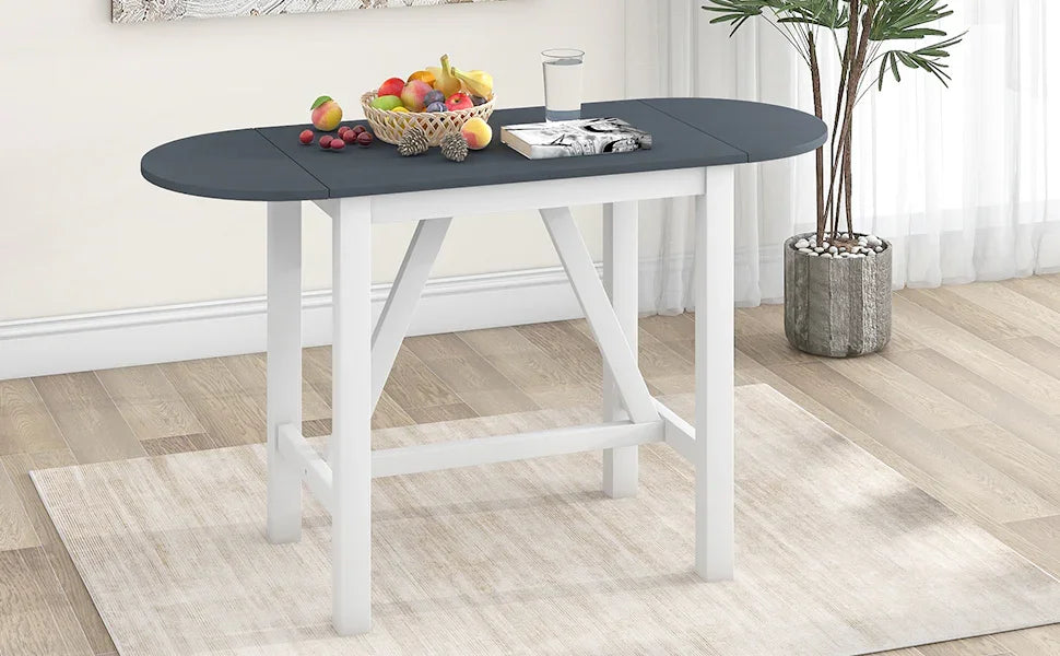 Dining Set Drop Leaf Counter Height With 2 Chairs White Gray - Furniture Home Direct