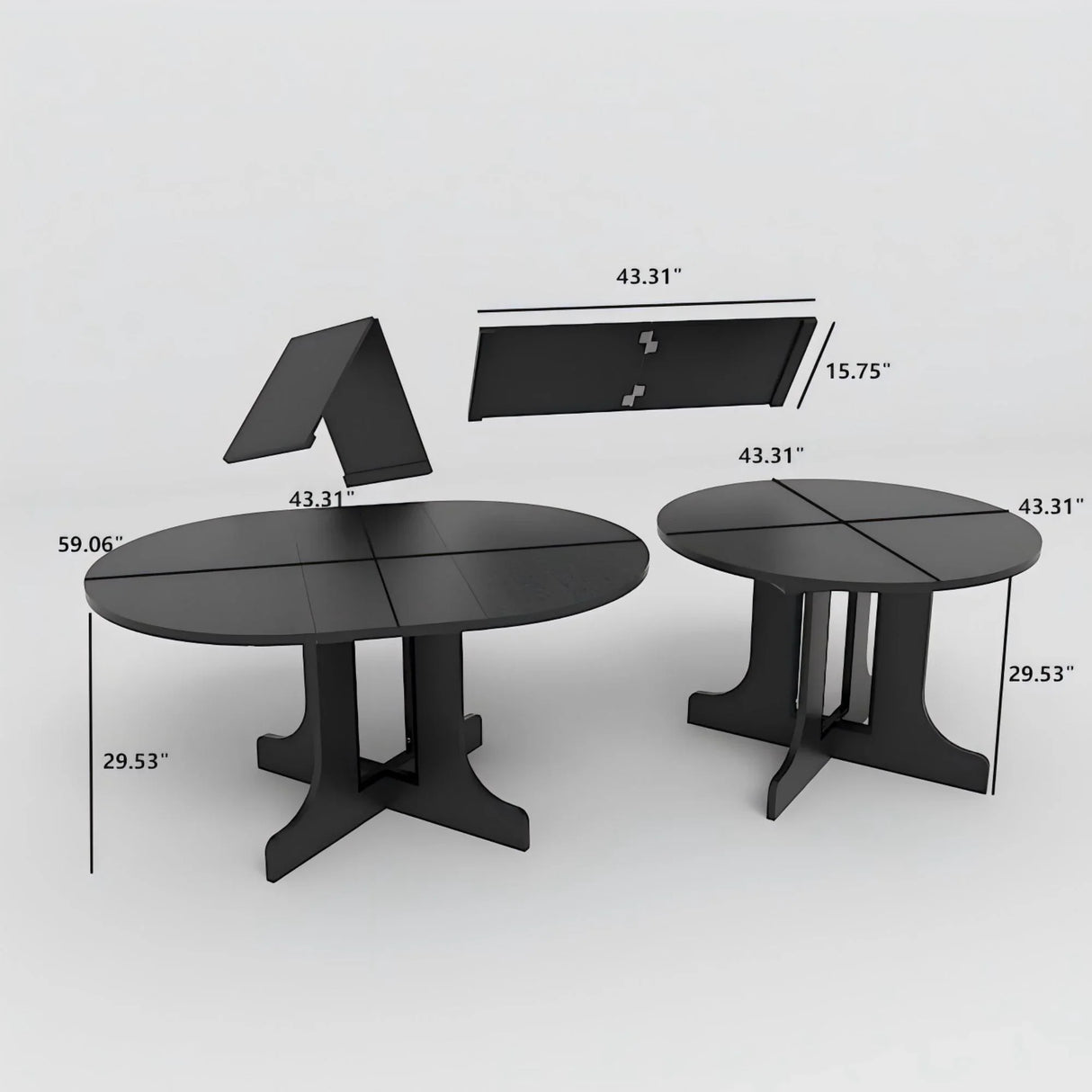 Dining Table For Farmhouse Kitchen Expandable Oval Table Top With Removable Leaf Trestle X Shaped Base - Black - Furniture Home Direct