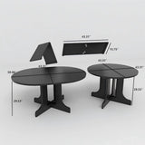 Dining Table For Farmhouse Kitchen Expandable Oval Table Top With Removable Leaf Trestle X Shaped Base - Black - Furniture Home Direct