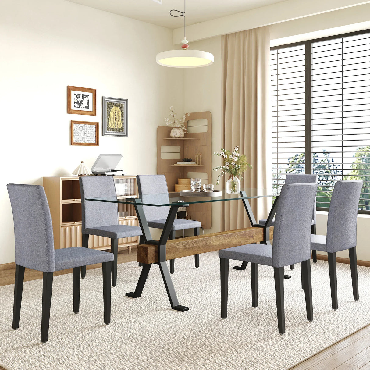 Dining Set With Glass Table And Upholstered Chairs Gray - Furniture Home Direct