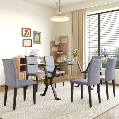 Dining Set With Glass Table And Upholstered Chairs Gray - Furniture Home Direct