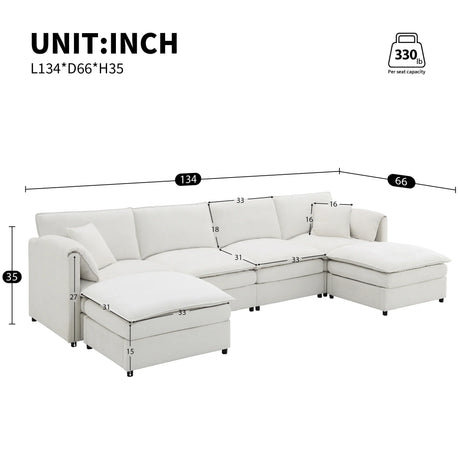 Sectional Sofa Chenille L Shaped Living Room Comfort Cream - Furniture Home Direct