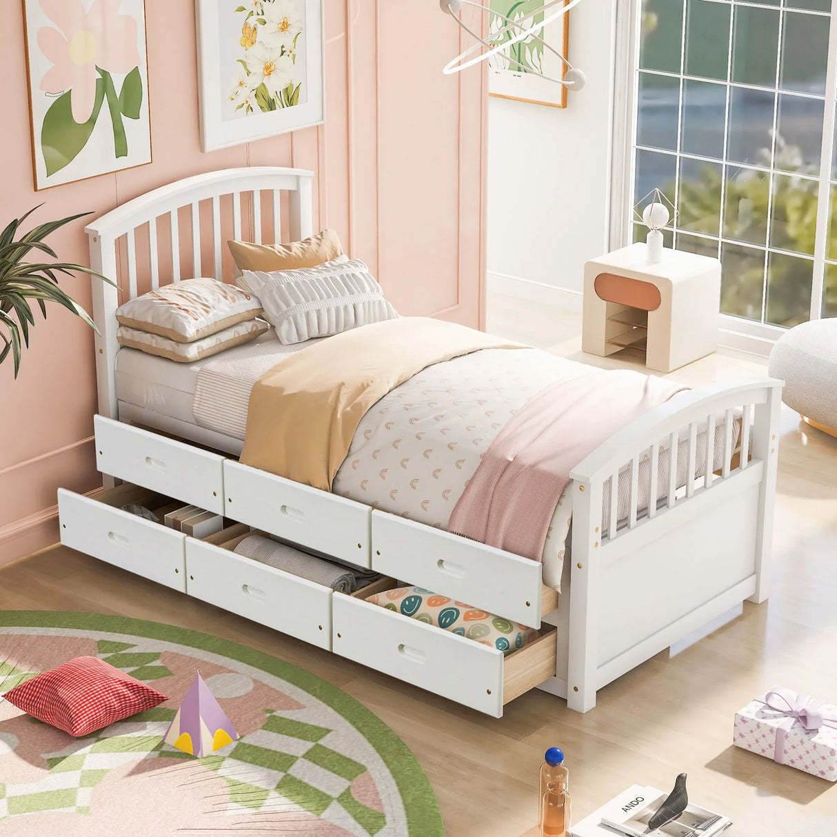 Platform Storage Bed Solid Wood Bed With 6 Drawers - Furniture Home Direct