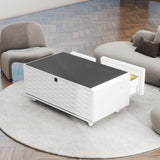 Modern Smart Coffee Table With Built-In Fridge - Bluetooth Speaker, Wireless Charging, Touch Control Panel, USB Interface, Outlet Protection, Atmosphere Light - Furniture Home Direct