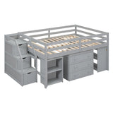 Loft Bed With Retractable Writing Desk And 3 Drawers With Storage Stairs And Shelves - Furniture Home Direct