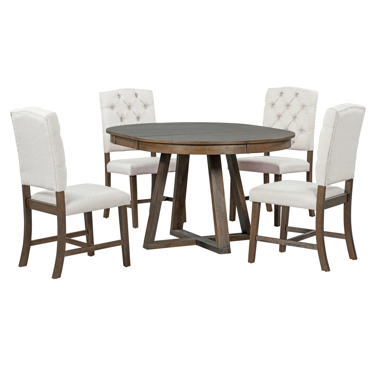 Retro Functional Dining Set, Round Table With Leaf And Upholstered Chairs For Dining Room And Living Room - Furniture Home Direct