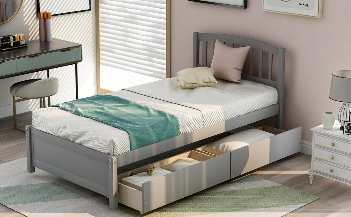 Platform Storage Bed Wood Bed Frame With Two Drawers And Headboard - Furniture Home Direct