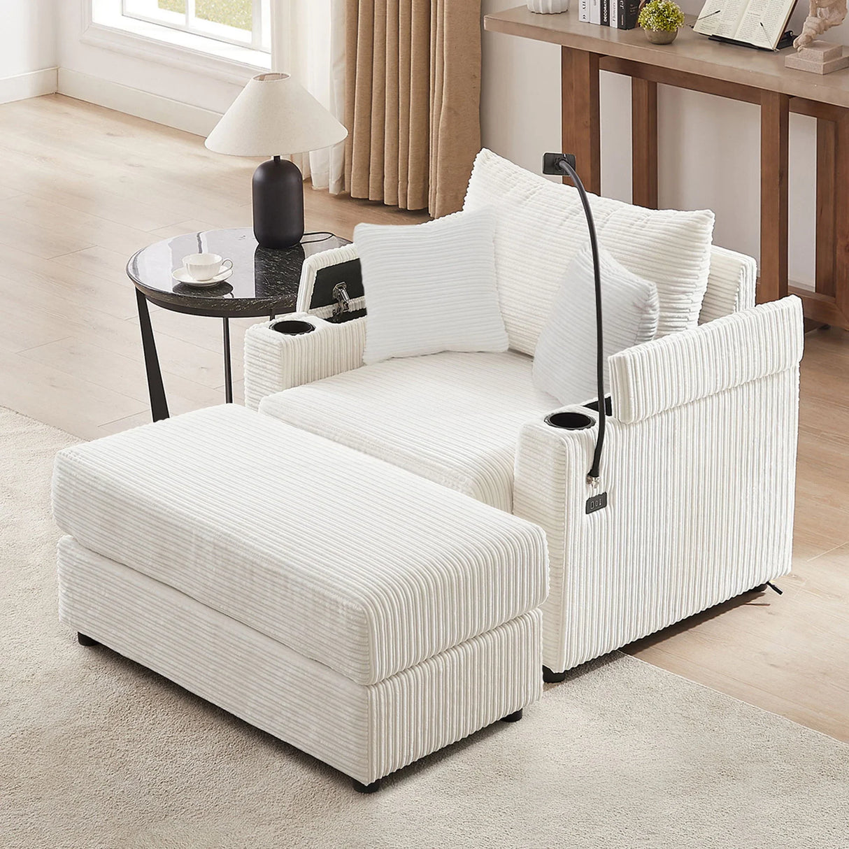 Modern Style Loveseat Sofa Sectional Sofa Couch With Storage Space, A Movable Ottoman, Two USB Ports, Two Cup Holders, A Phone Holder For Living Room - Furniture Home Direct