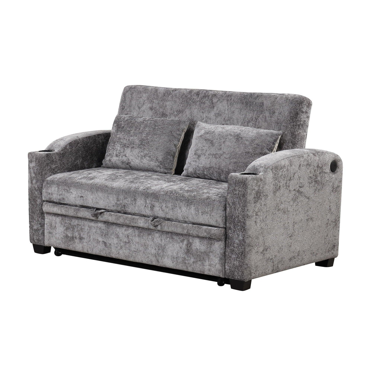Pull Out Loveseat Sofa With Adjsutable Backrest, 2 Pillows, Cup Holders, USB Ports For Living Room - Furniture Home Direct