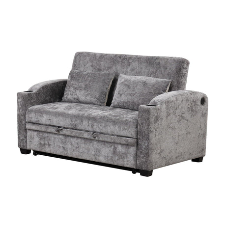 Pull Out Loveseat Sofa With Adjsutable Backrest, 2 Pillows, Cup Holders, USB Ports For Living Room - Furniture Home Direct