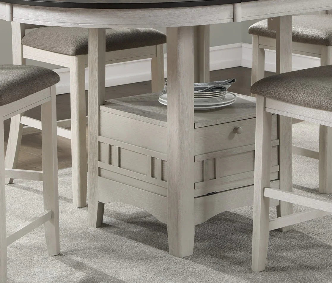 Counter Height Dining Set With Storage Base Antique White - Furniture Home Direct
