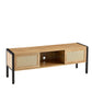 Rattan TV Cabinet With Variable Color Light Strip, Double Sliding Doors For Storage, Adjustable Shelf, Metal Legs, TV Console For Living Room - Furniture Home Direct