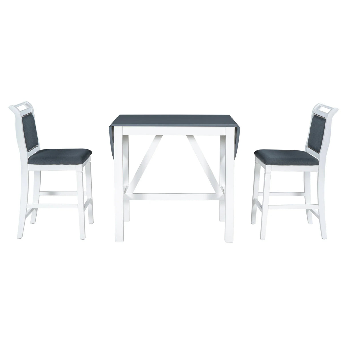 Dining Set Drop Leaf Counter Height With 2 Chairs White Gray - Furniture Home Direct