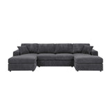 3 Piece Corduroy Double Chaise Sectional Sofa - Furniture Home Direct